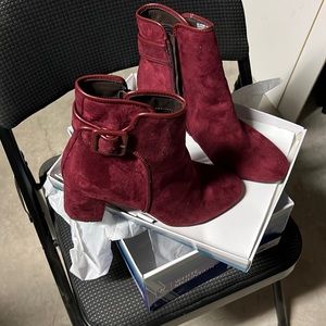 Burgundy booties 2 1/2 inch heel worn two times maybe